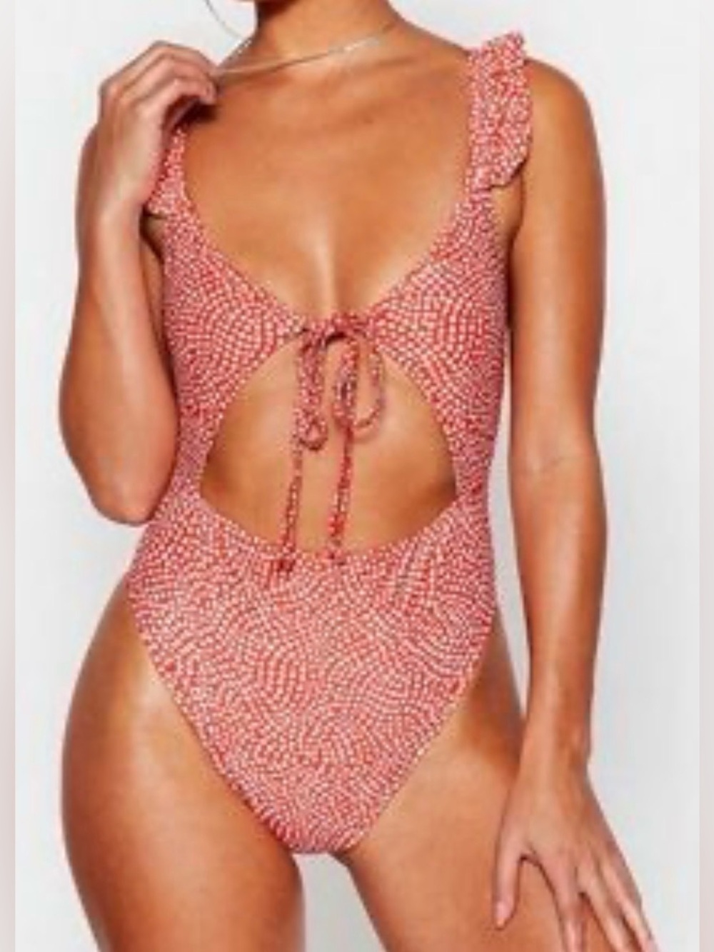 Nasty Gal Red Patterned Cutout One-Piece Swimsuit